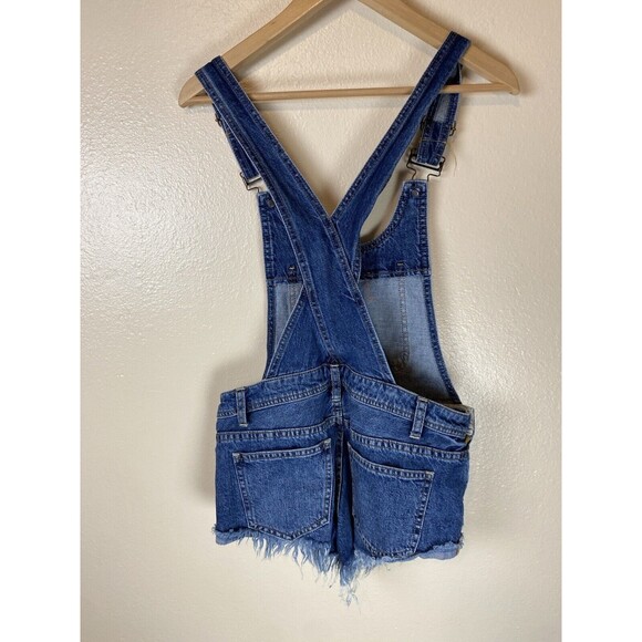 Free People 25 We The Free June Denim Shortalls Overalls Distressed Blue Cut Off - Picture 3 of 3